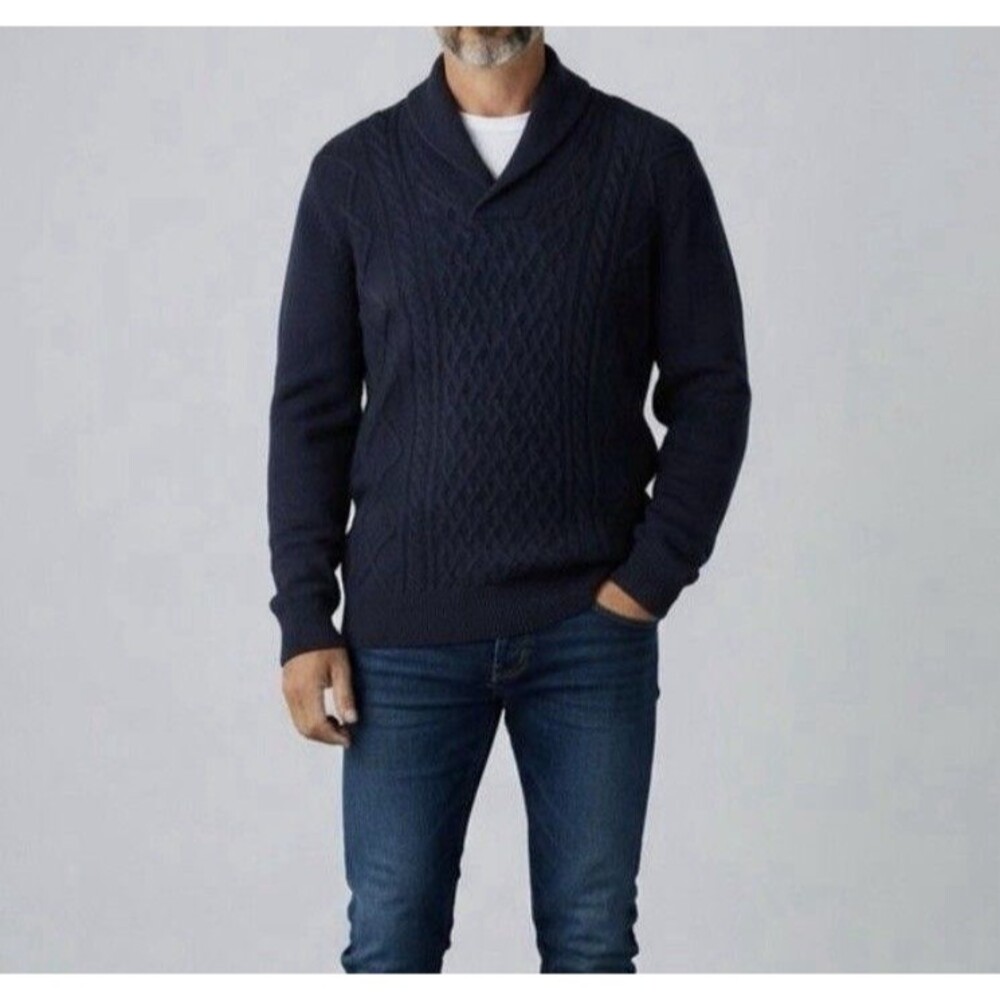 Peter Millar Crown Wool Yak Cashmere Navy Blue Shawl Sweater Men’s XL $348